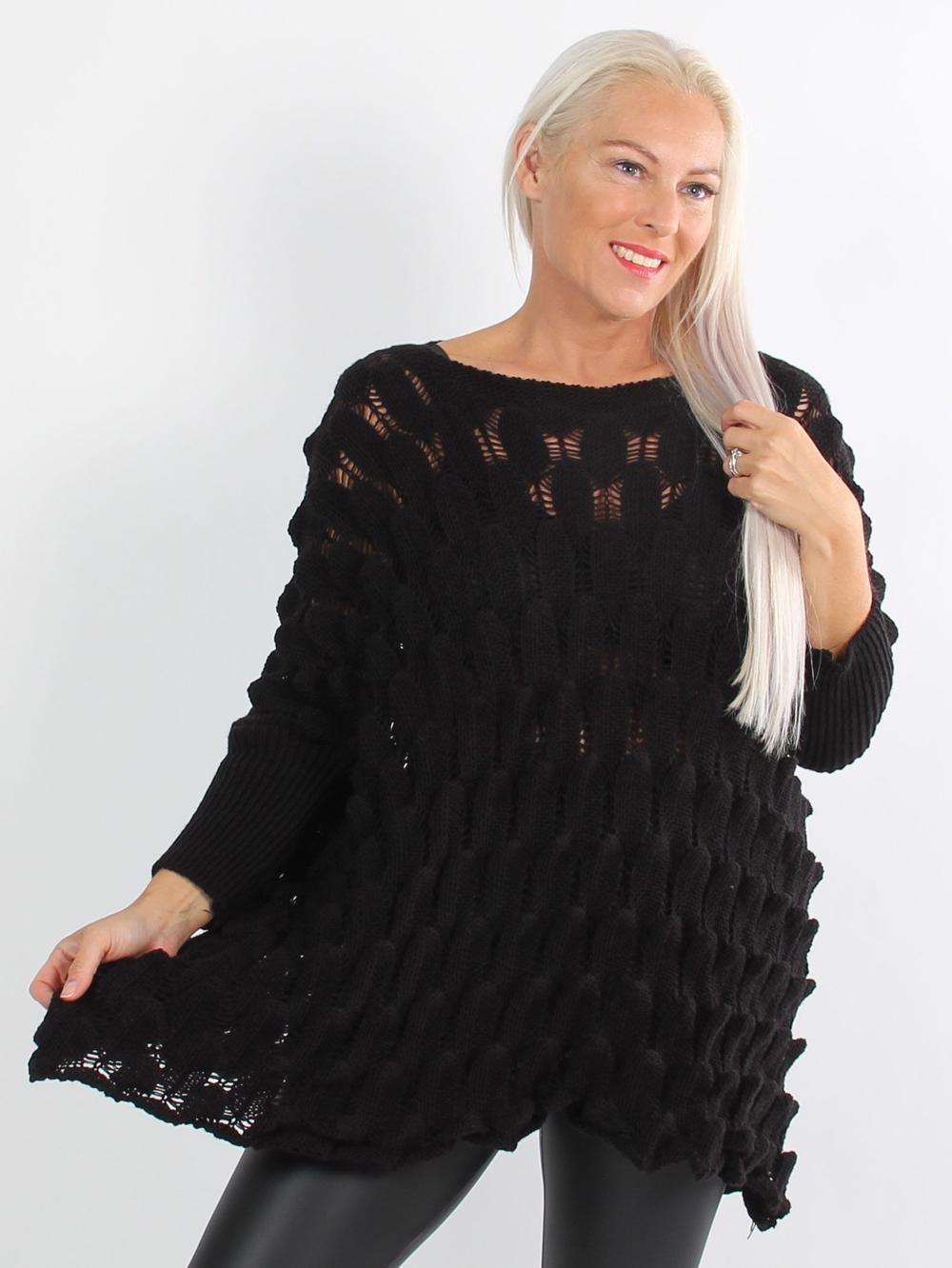 Penny - Sort trøje med strikket mønster